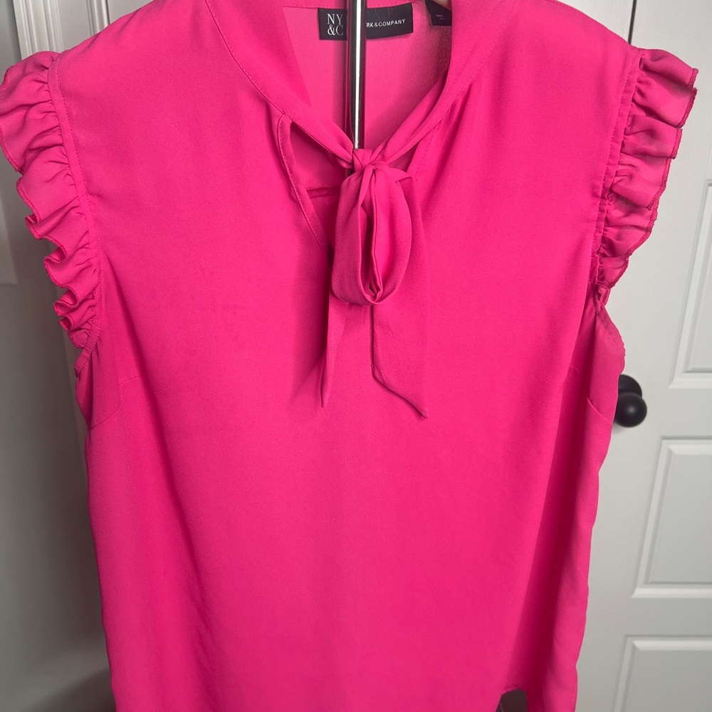 New York & Company Fuchsia Ruffle Sleeve Blouse